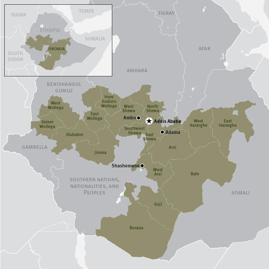 মানচিত্র oromia অঞ্চলের মধ্যে ইথিওপিয়া